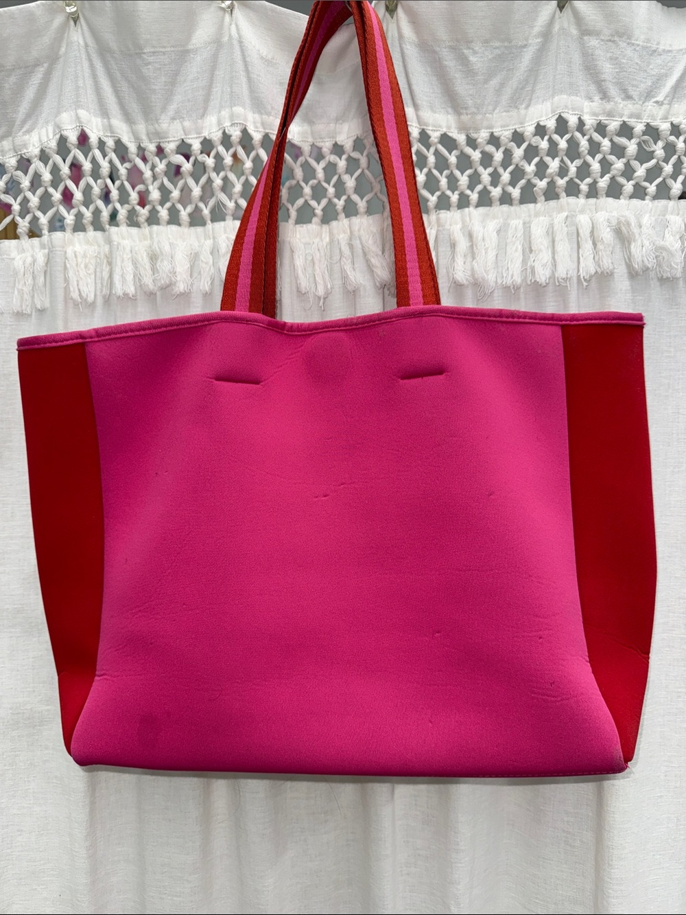 Summersalt Hot Pink & Red Neoprene Large Beach Tote Bag Travel Carryall